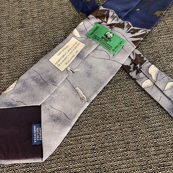 World Wildlife Fund Gray Wolves Silk Tie - vintage 1991 wwf 128 wolf grey usa - Picture 5 of 5